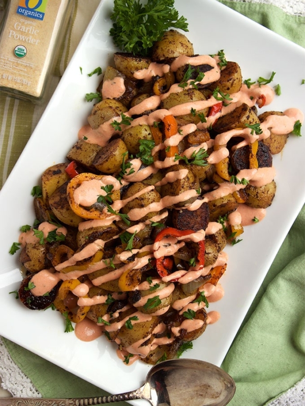 Cumin Spiced Roasted Potatoes with Goat Cheese Remoulade | ThesuburbanSoapbox.com #OrganicForAll