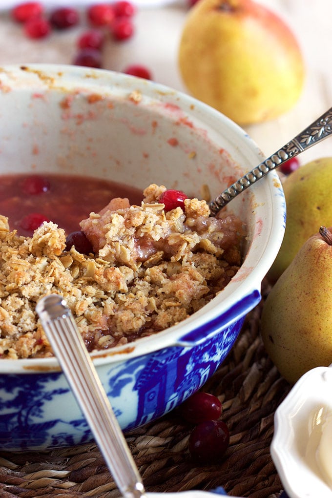 Simply the BEST Cranberry Pear Crisp recipe you'll ever make. Easy and perfectly balanced flavors. | TheSuburbanSoapbox.com