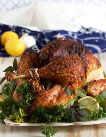 The easiest and BEST Roasted Turkey ever, this Sage Pesto Turkey is made with just two ingredients! | TheSuburbanSoapbox.com