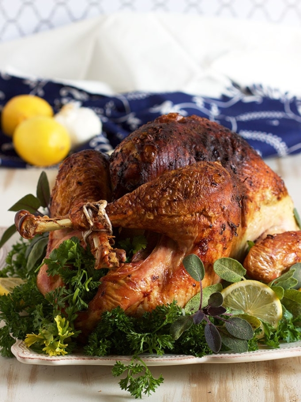 The easiest and BEST Roasted Turkey ever, this Sage Pesto Turkey is made with just two ingredients! | TheSuburbanSoapbox.com