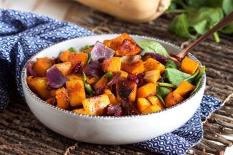 Roasted Butternut Squash with Spinach and Cranberries
