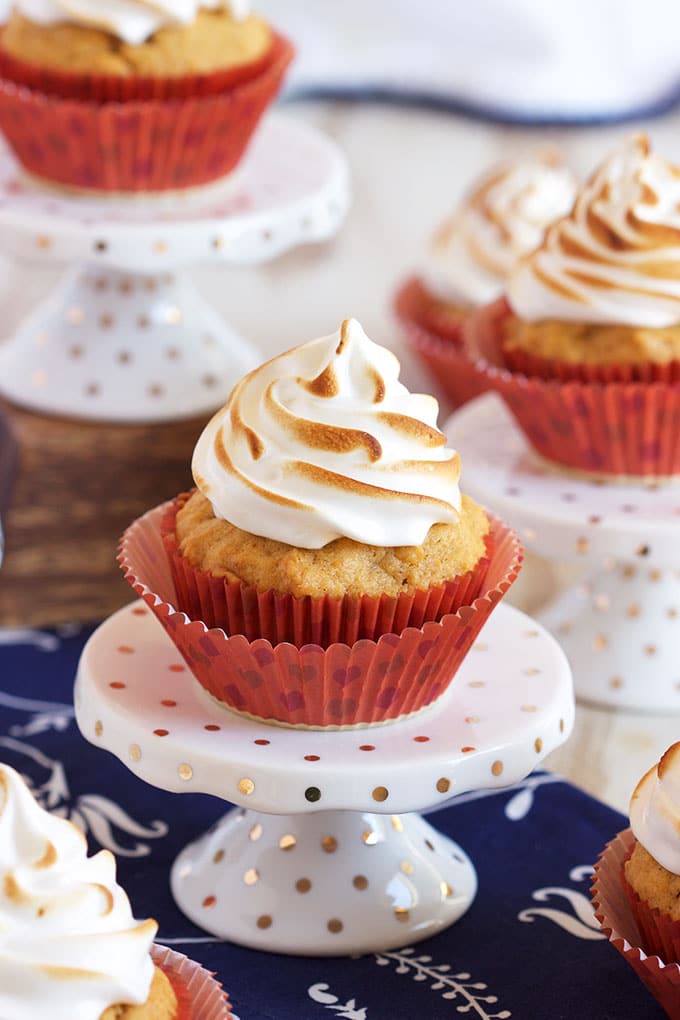 The BEST festive dessert, these easy to make Sweet Potato Cupcakes with Marshmallow Meringue are sweet, tender and addicting. | TheSuburbanSoapbox.com