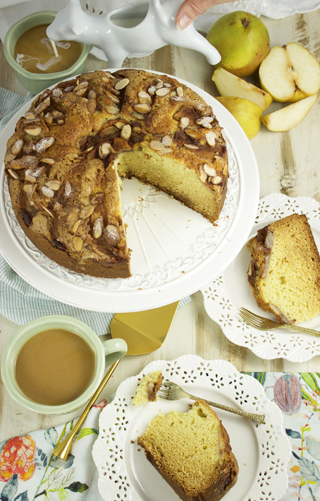 Sweet and moist, this easy Pear Almond Coffee Cake is the perfect recipe for any occasion. | TheSuburbanSoapbox.com