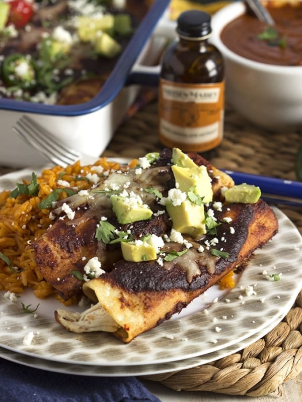 The BEST Chicken Mole Enchiladas ever with the Easiest Mole Sauce on the planet. | TheSuburbanSoapbox.com