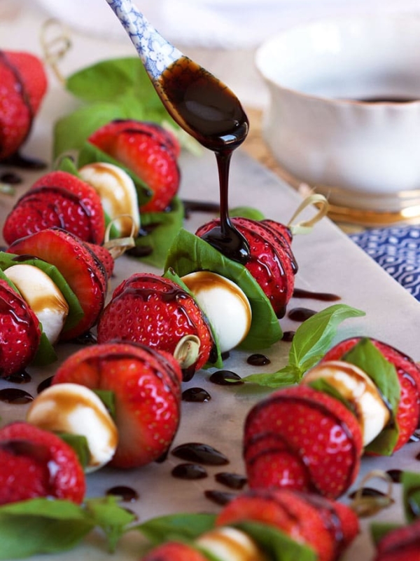 Ready in minutes, Strawberry Caprese Salad Skewers are the perfect party appetizer recipe for spring and summer. | TheSuburbanSoapbox.com