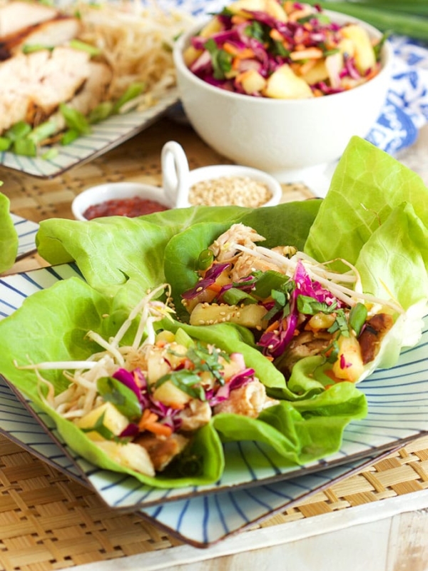 Grilled Teriyaki Chicken Lettuce Wraps with Pineapple Slaw | TheSuburbanSoapbox.com