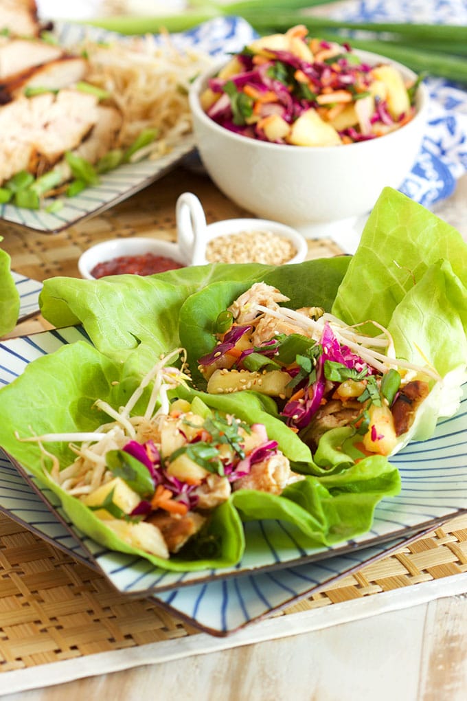 Grilled Teriyaki Chicken Lettuce Wraps with Pineapple Slaw | TheSuburbanSoapbox.com