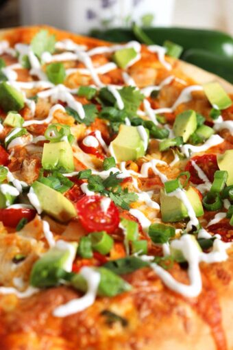 Easy Chicken Enchilada Pizza Recipe - The Suburban Soapbox