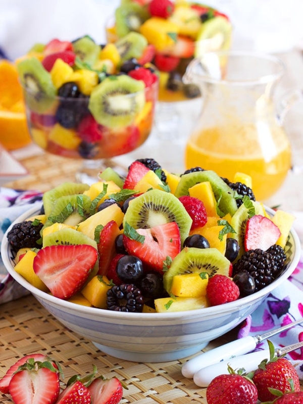 The most festive and refreshing dish ever, Sparkling Fruit Salad with Champagne Mimosa Dressing is fantastic for brunch, breakfast or just a summer day. | TheSuburbanSoapbox.com