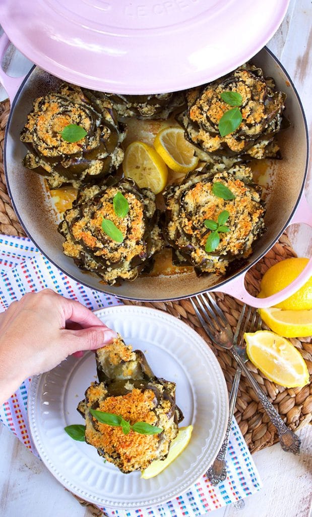 Easy to make Baked Cheese Stuffed Artichokes are great for any occasion, the BEST recipe for artichokes. | TheSuburbanSoapbox.com
