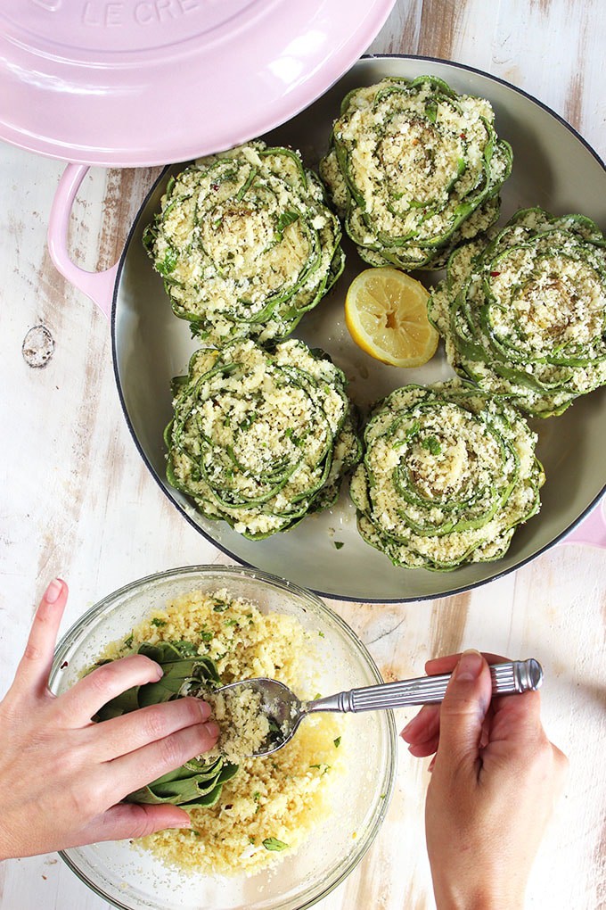 Easy to make Baked Cheese Stuffed Artichokes are great for any occasion, the BEST recipe for artichokes. | TheSuburbanSoapbox.com