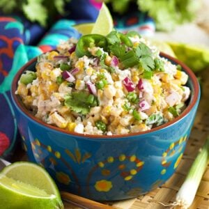 Quick and easy, Mexican Street Corn Salad is a fresh and bright side dish perfect for summer parties and Cinco de Mayo. | TheSuburbanSoapbox.com