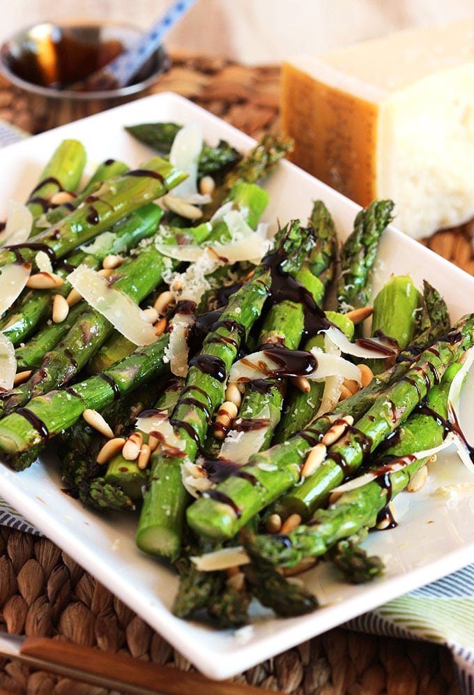 Roasted Asparagus with Pine Nuts Parmesan and Balsamic Glaze | TheSuburbanSoapbox.com