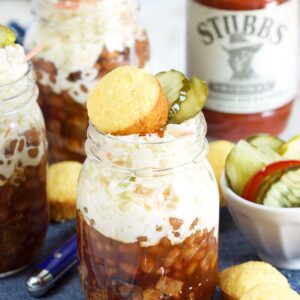 Super easy and perfect for summer parties, Barbecue Beef Brisket Sundaes are a huge hit with guests and the cowboys in your life! | TheSuburbanSoapbox.com