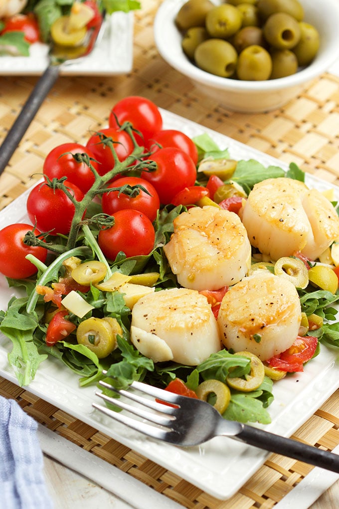 Ready in just 15 minutes, Pan Seared Scallops with Olive Artichoke Relish is perfect for every occasion! | TheSuburbanSoapbox.com #CalRipeOlives