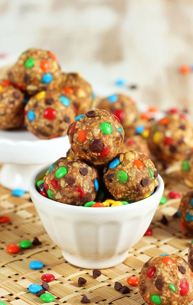 Ready in minutes, these easy to make No Bake Monster Cookie Dough Bites are a great after school or post workout snack! | TheSuburbanSoapbox.com