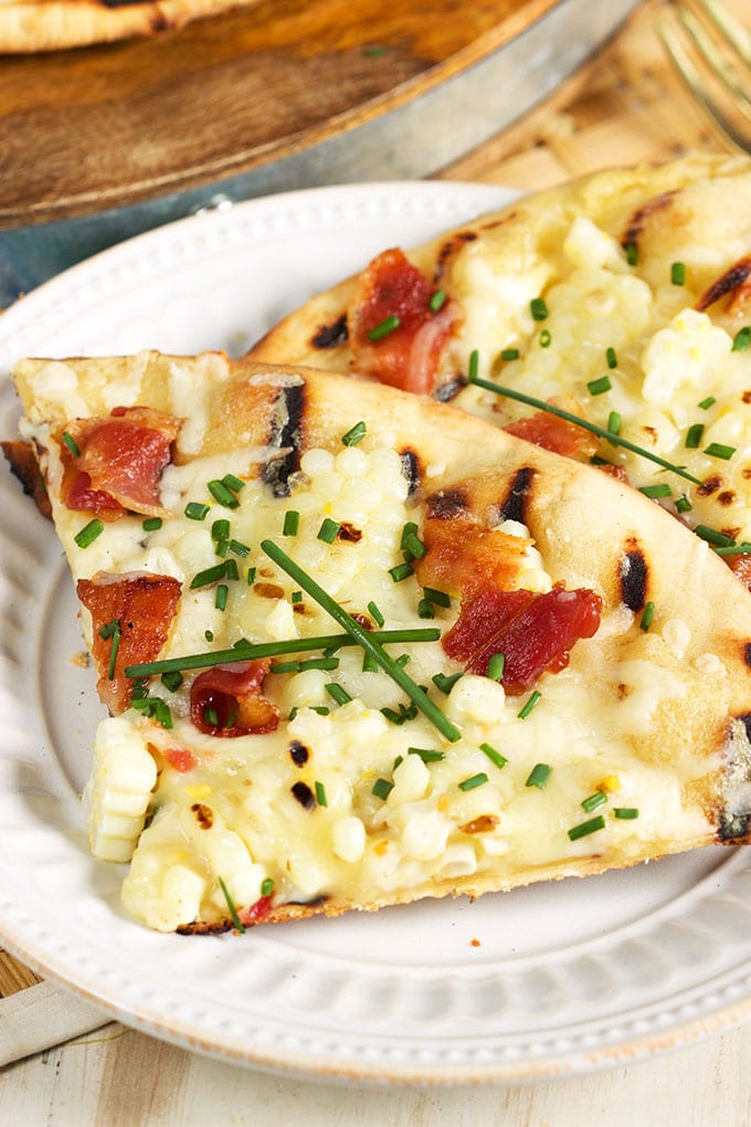 Grilled Corn Pizza with Bacon and Chives | TheSuburbanSoapbox.com
