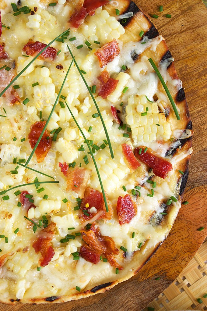 Grilled Corn Pizza with Bacon and Chives | TheSuburbanSoapbox.com