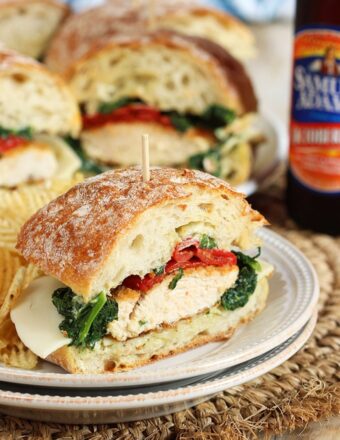 Feed a crowd, party perfect for game day, tailgating or just a fun gathering...these Italian Chicken Cutlet Sandwiches are a great make ahead option for every event! | TheSuburbanSoapbox.com