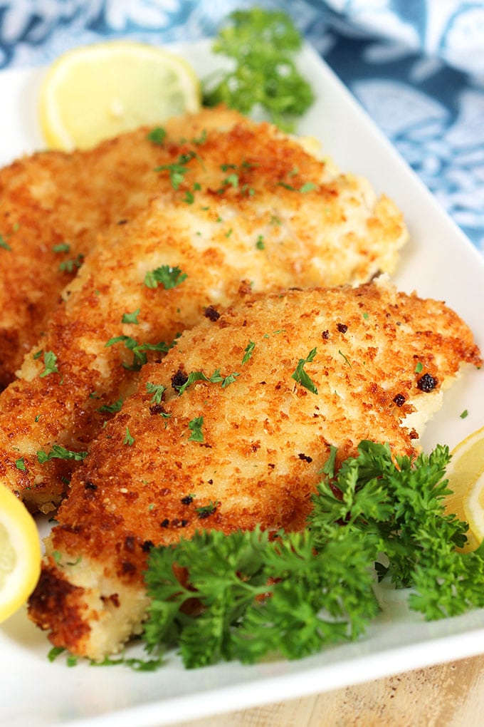 Super easy Parmesan Crusted Chicken Cutlets are fast, simple and a family favorite! | TheSuburbanSoapbox.com