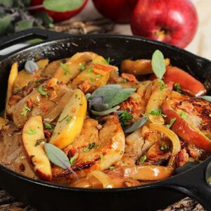 Apple Cider Brined Pork Chops with Apples and Bacon Skillet Recipe | TheSuburbanSoapbox.com