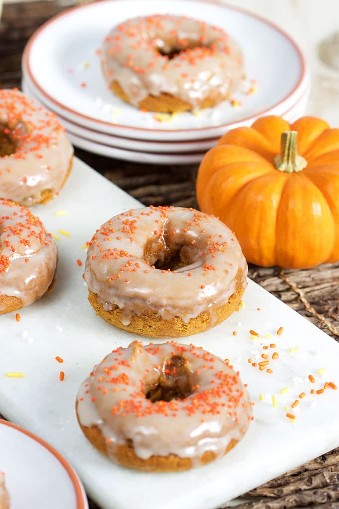 Two Ingredient Baked Pumpkin Spice Doughnuts, ready in just 20 minutes! | TheSuburbanSoapbox.com