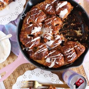 Super easy brunch recipe, Chocolate Stuffed Croissant French Toast Casserole is fast and impressive! Wow your guests this holiday season! | TheSuburbanSoapbox.com