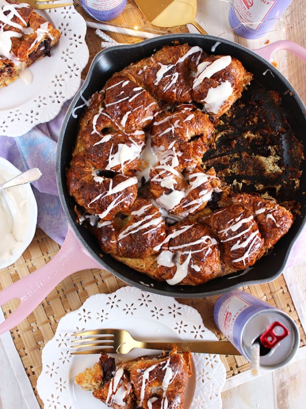 Super easy brunch recipe, Chocolate Stuffed Croissant French Toast Casserole is fast and impressive! Wow your guests this holiday season! | TheSuburbanSoapbox.com
