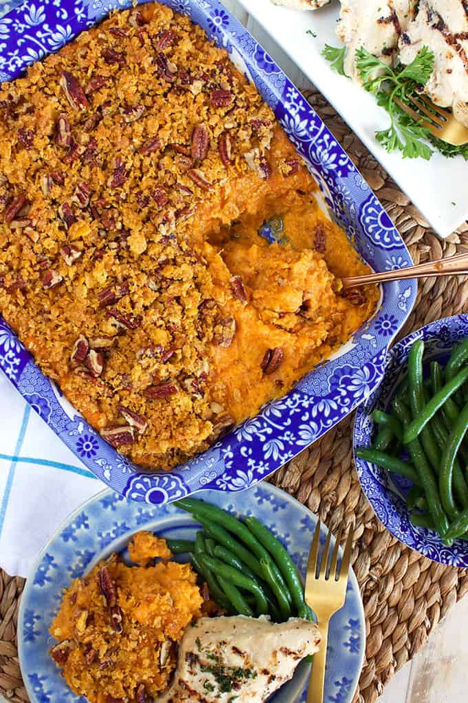 Sweet Potato Casserole with Cornflake Pecan Crust - The Suburban Soapbox