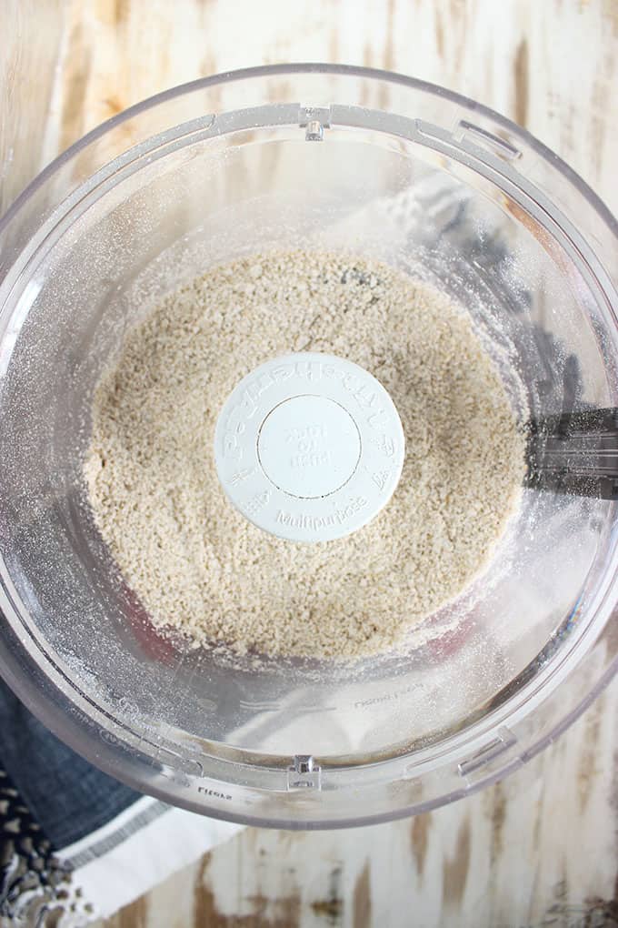 Oat Flour in the food processor bowl from TheSuburbansoapbox.com