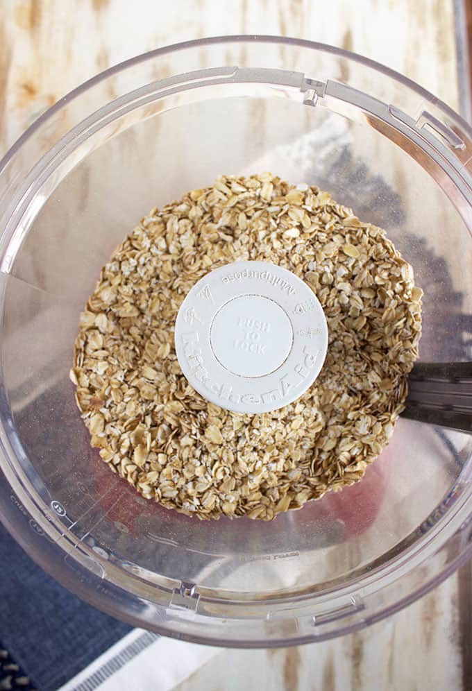 Easy to make Homemade Oat Flour in a food processor bowl from
