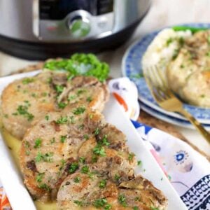 Ready in a flash, these Instant Pot Pork Chops in a Dijon Pan Sauce are a great weeknight dinner OR elegant enough for entertaining! | TheSuburbanSoapbox.com @suburbansoapbox