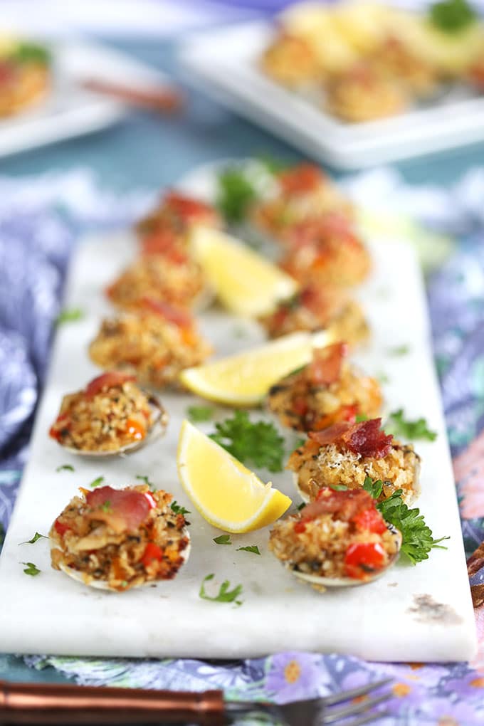 Clams Casino on a white marble platter from TheSuburbansoapbox.com