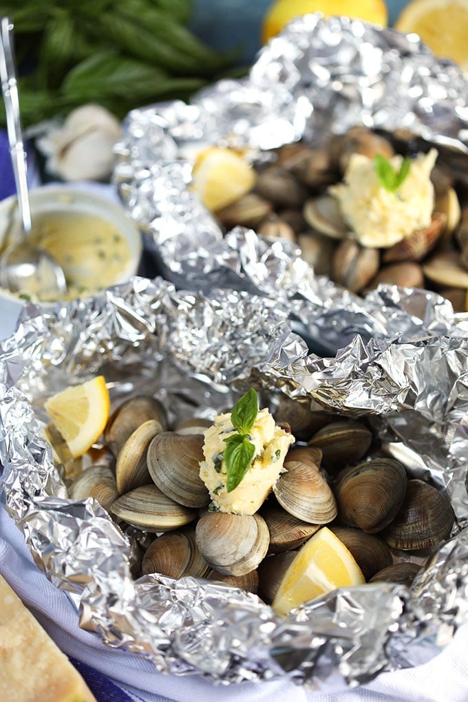 Clams in foil with compound butter.