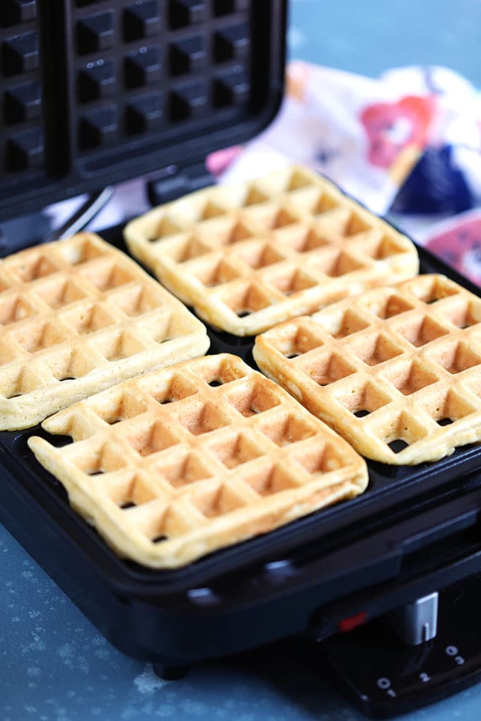Waffles in a waffle iron from TheSuburbanSoapbox.com