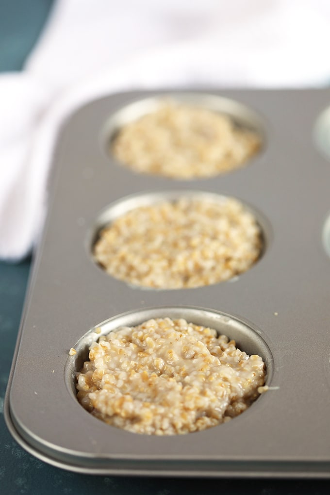 Steel Cut oatmeal in a muffin tin from TheSuburbanSoapbox.com
