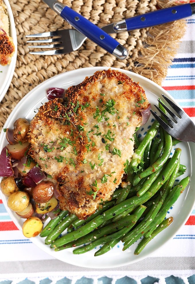 Parmesan Crusted Baked Pork Chops with Roasted Potatoes