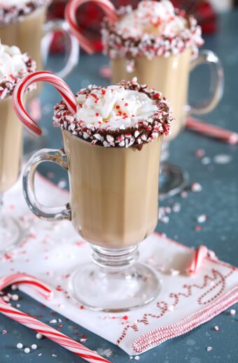 Spiked Peppermint Mocha on a white napkin that says Merry.