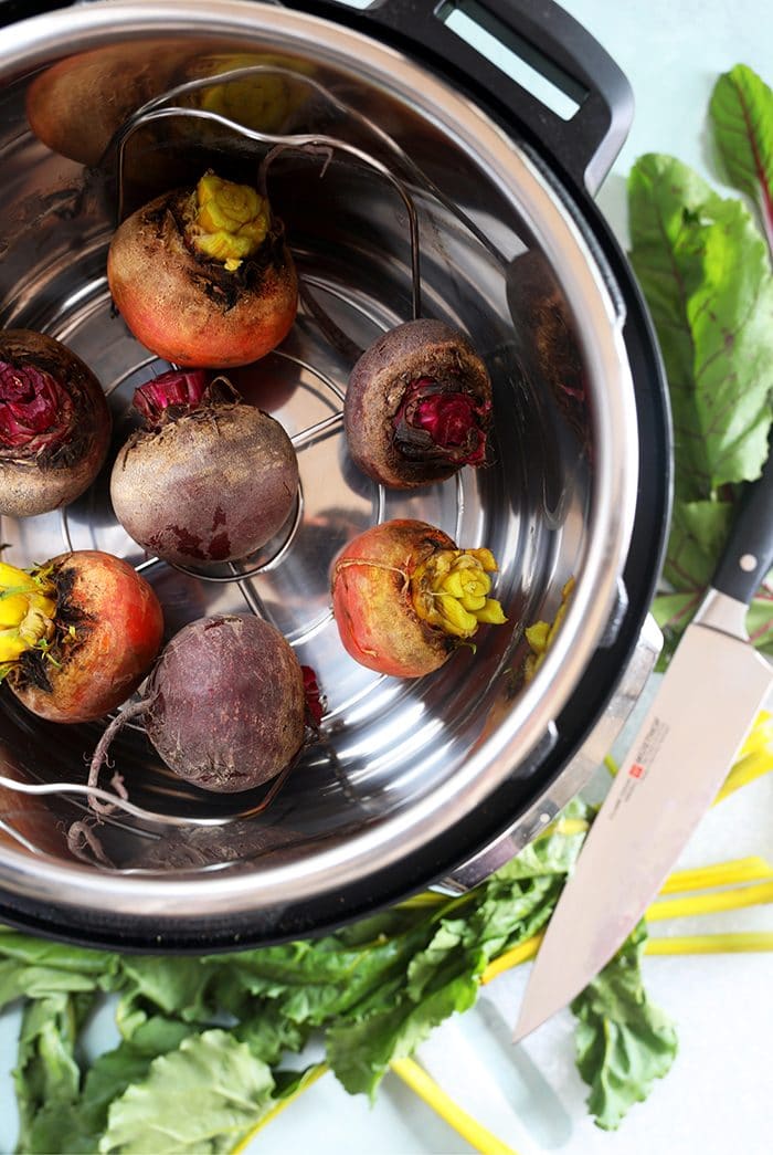 Beets in the bottom of an Instant Pot.