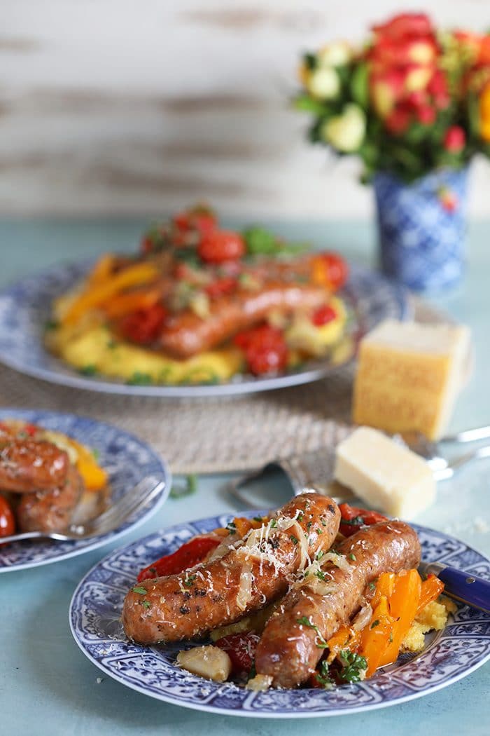 Crockpot Sausage and Peppers with Parmesan Basil Polenta - The Suburban ...