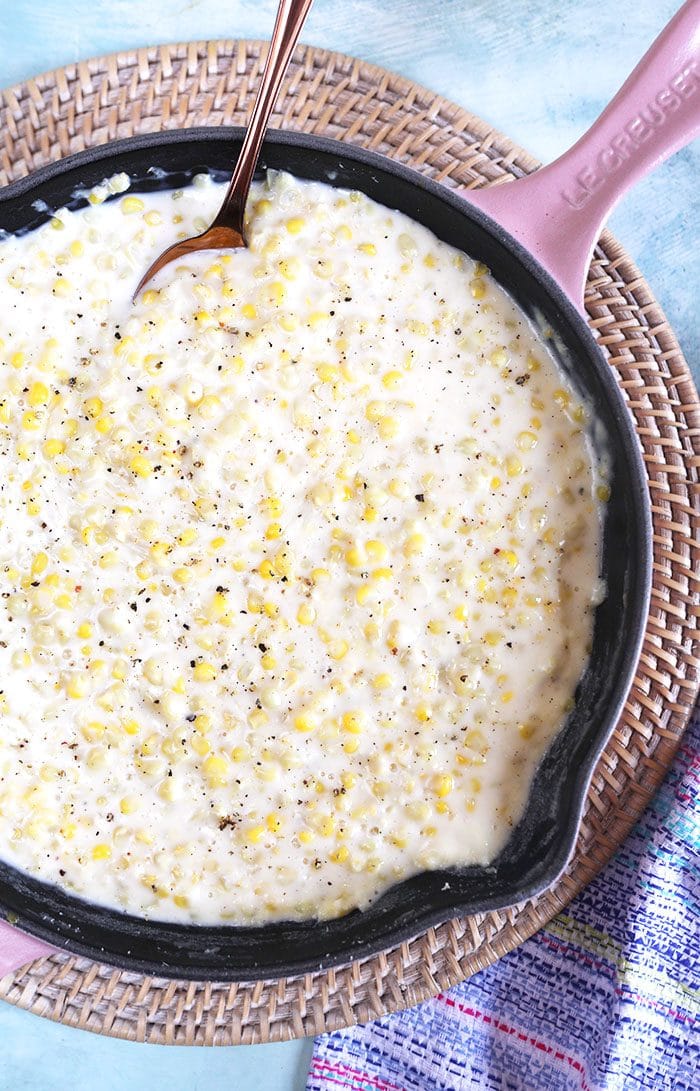 Creamed corn in a skillet