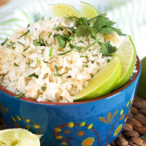 Cilantro Lime Rice in a blue bowl.