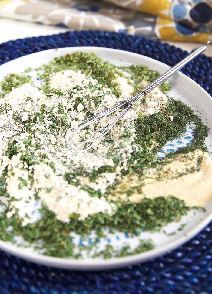 Ranch seasoning whisked together on a plate.
