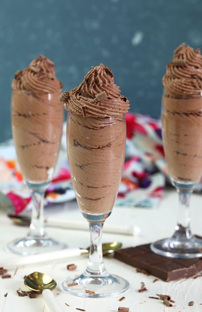 Chocolate mousse in a champagne glass.