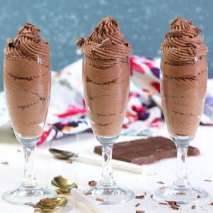 Chocolate Mousse in champagne glasses.