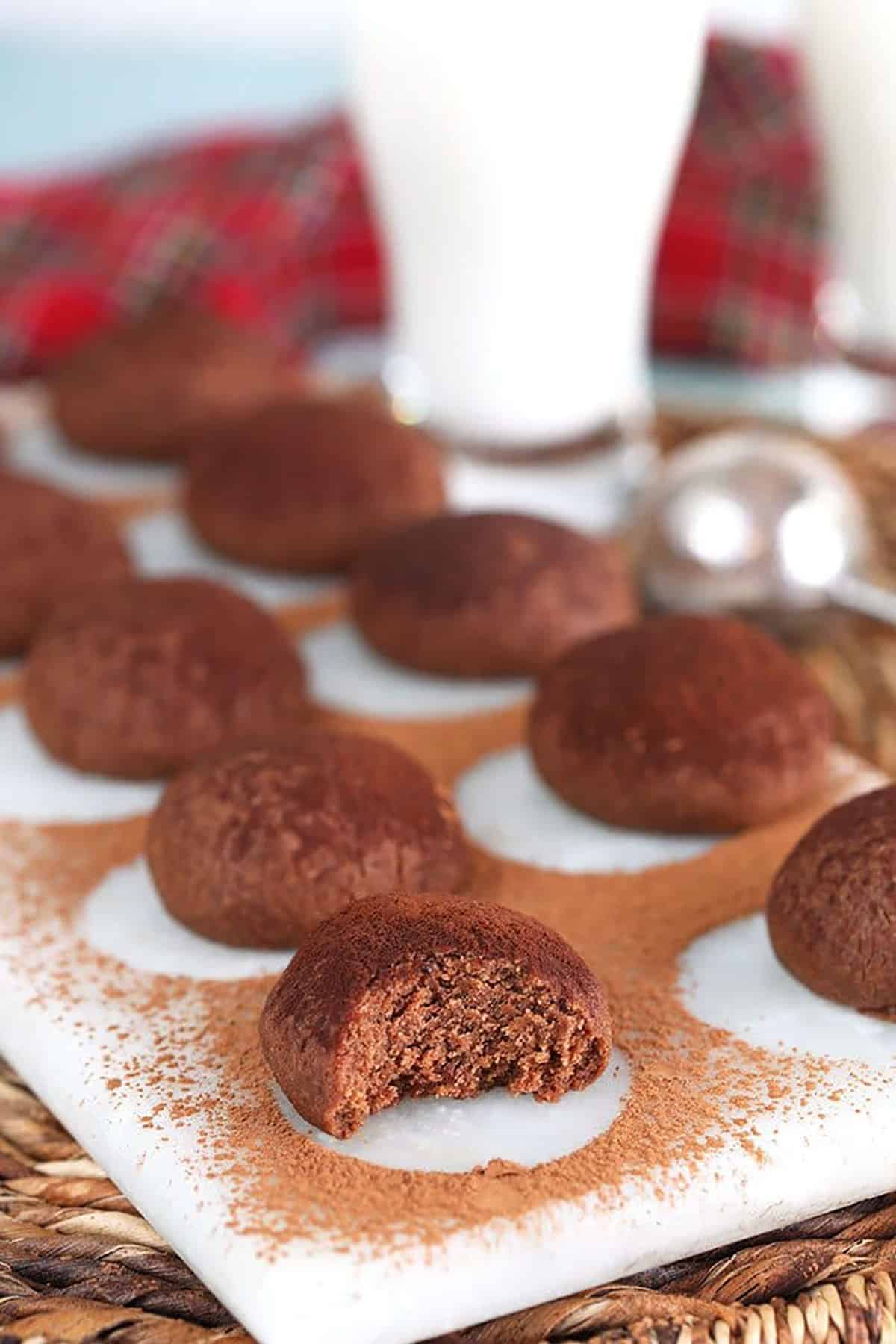 Chocolate Shortbread Cookies on a white marble board.