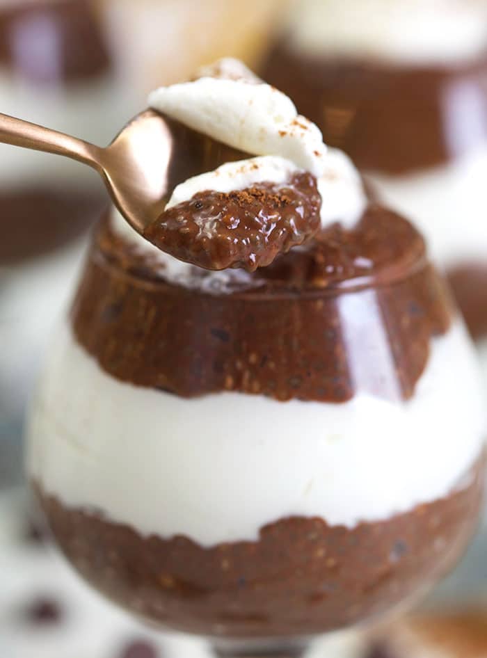 Spoonful of chocolate chia pudding 