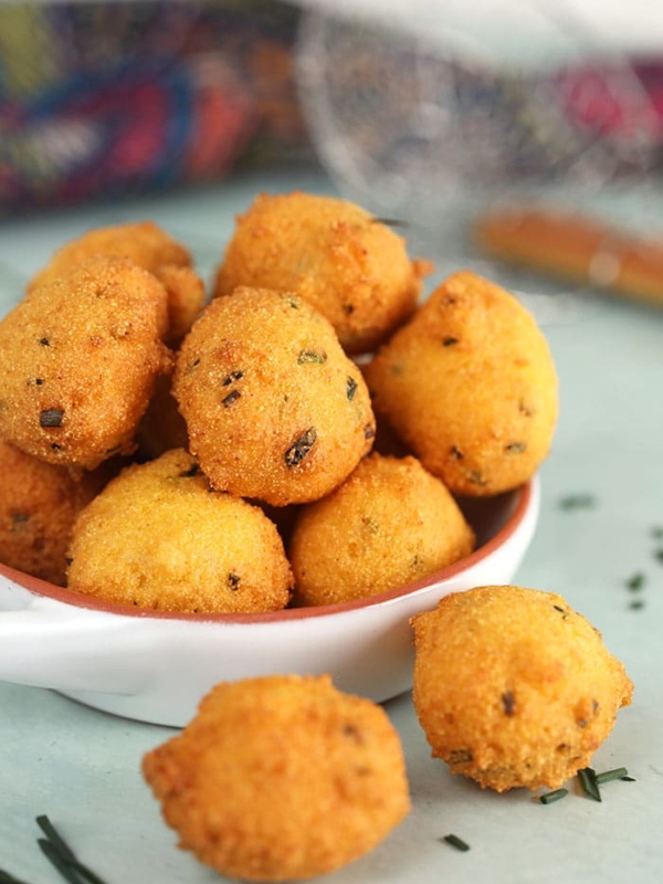 Hush Puppies in a white bowl.