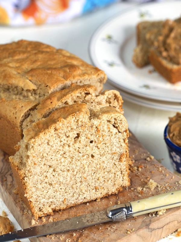 Peanut Butter Bread on a wood cutting board.