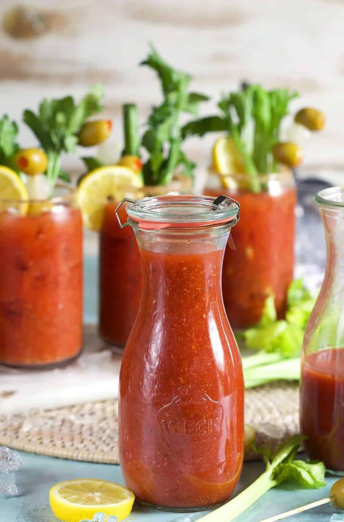 Bloody Mary Mix in a glass jar.